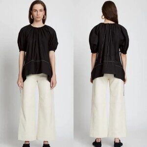 NEW Proenza Scouler Black Puff Sleeve Poplin Top Contrast Stitching Minimalist 4